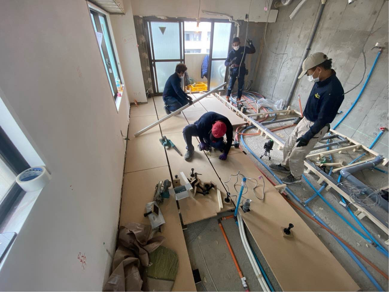 マンション　１日置床工事　乾式二重床（東京都目黒区）