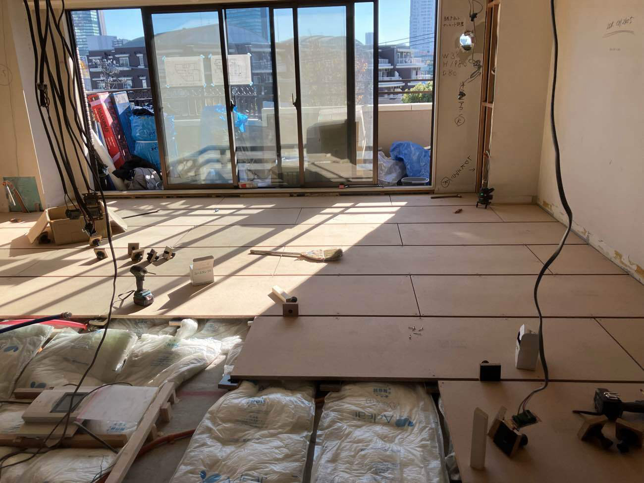 マンション　置床工事　乾式二重床（東京都目黒区）