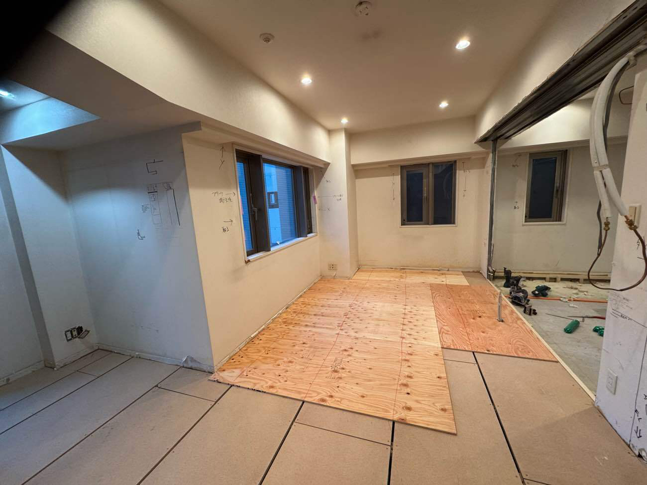 マンション　１日置床工事　乾式二重床（東京都中央区）