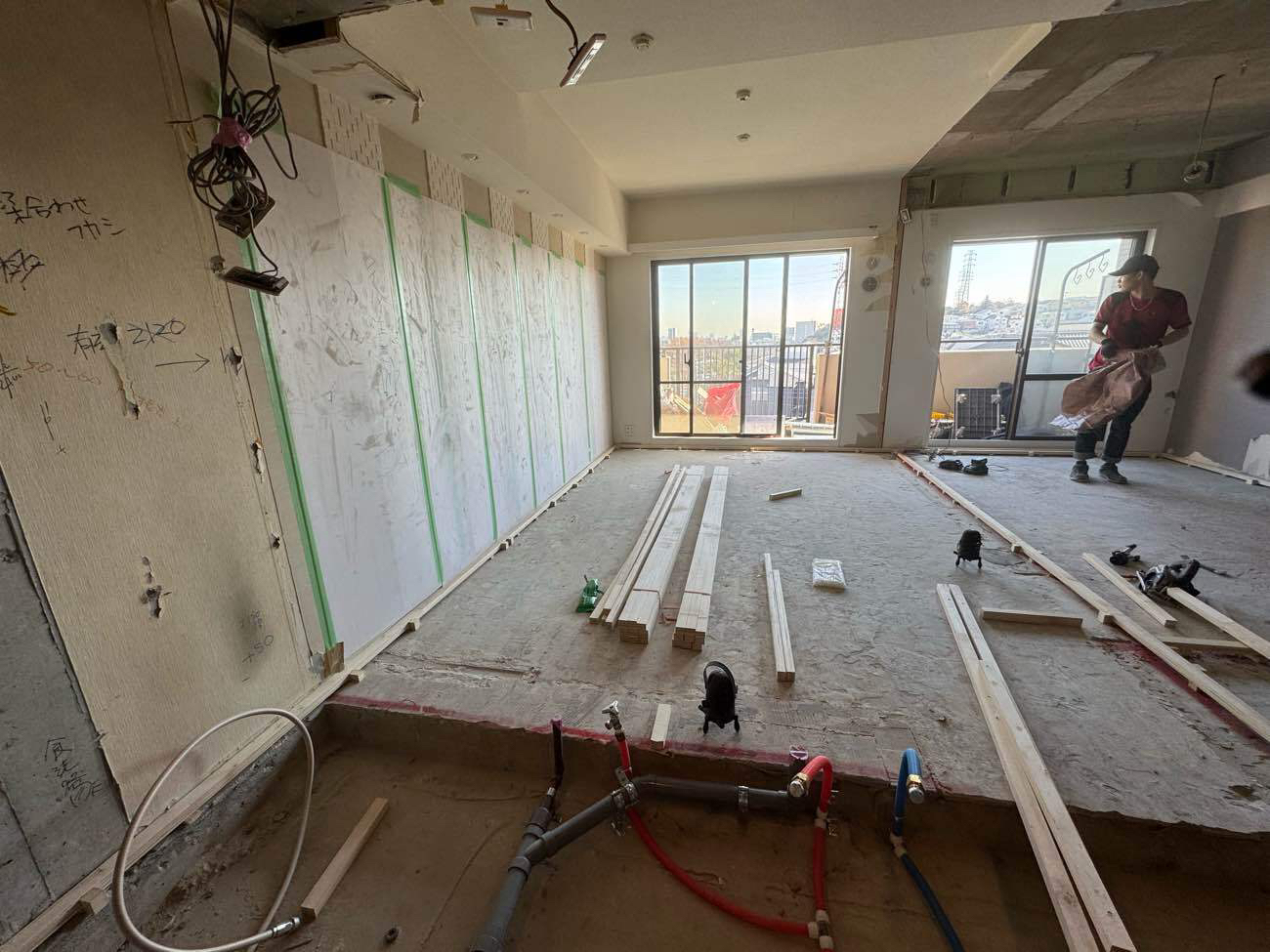 マンション　１日置床工事　乾式二重床（川崎市中原区）