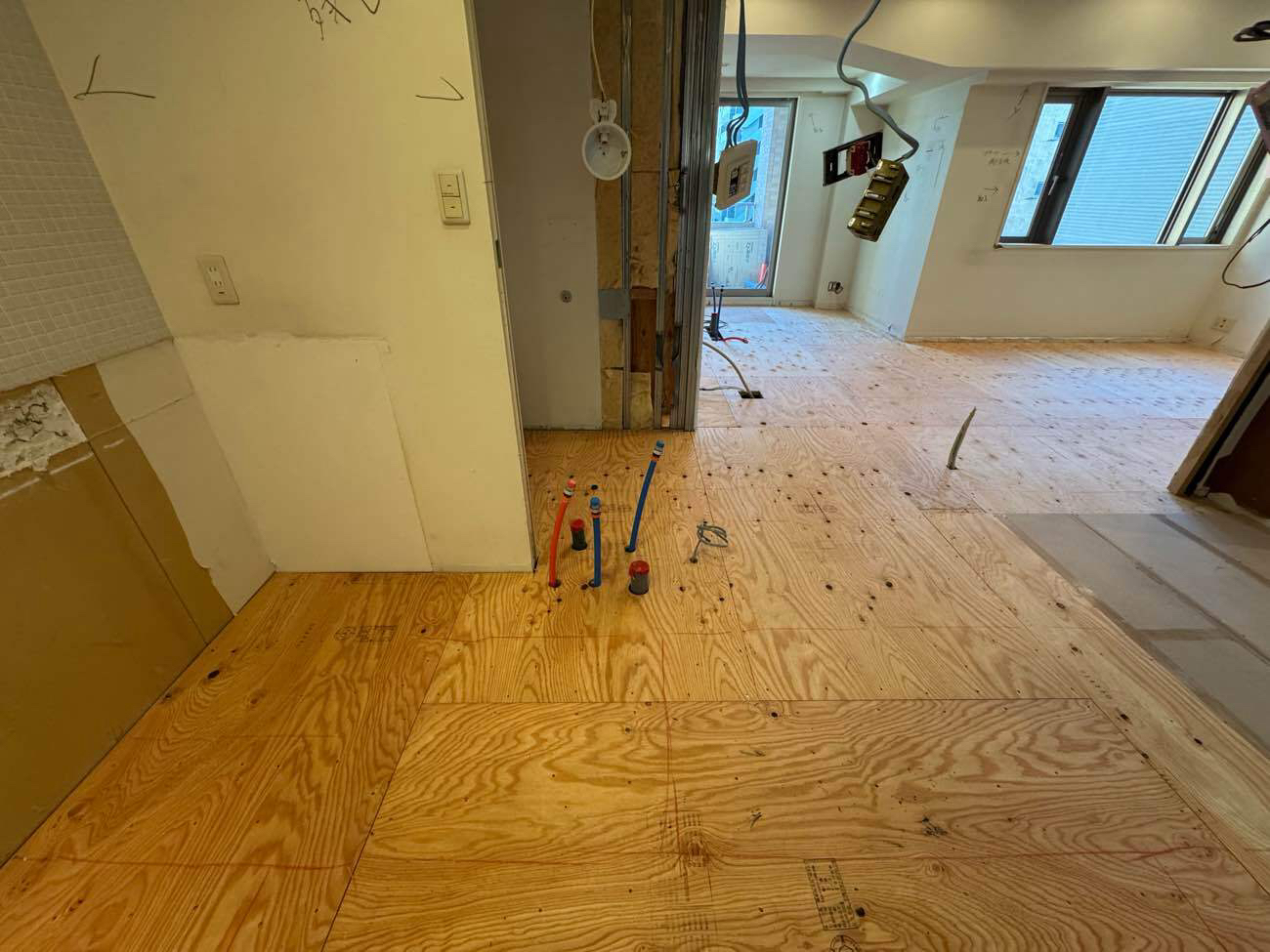 マンション　１日置床工事　乾式二重床（東京都中央区）