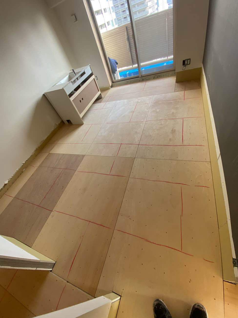 マンション　置床工事　乾式二重床（東京都中央区）